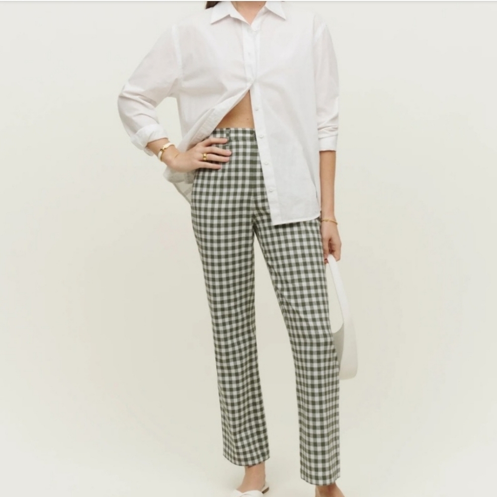 Reformation Franklin Pant in Light Tan Plaid